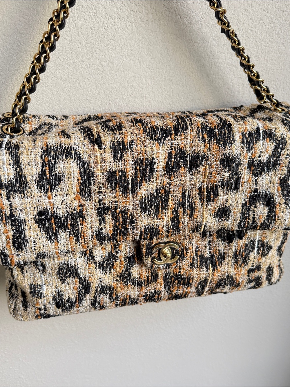 CHANEL Tweed Mixed Fibers Leopard Print Souplissimo Maxi Flap NWT